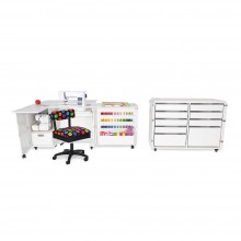 Kangaroo Sewing Furniture Wallaby II Studio Wallaby Air Lift and Dingo II Sewing Cabinet Set WHITE (WS-WHT)